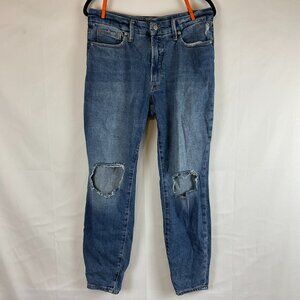 Good American Good Waist Jeans 6/28 Blue Distressed Destroyed Tapered